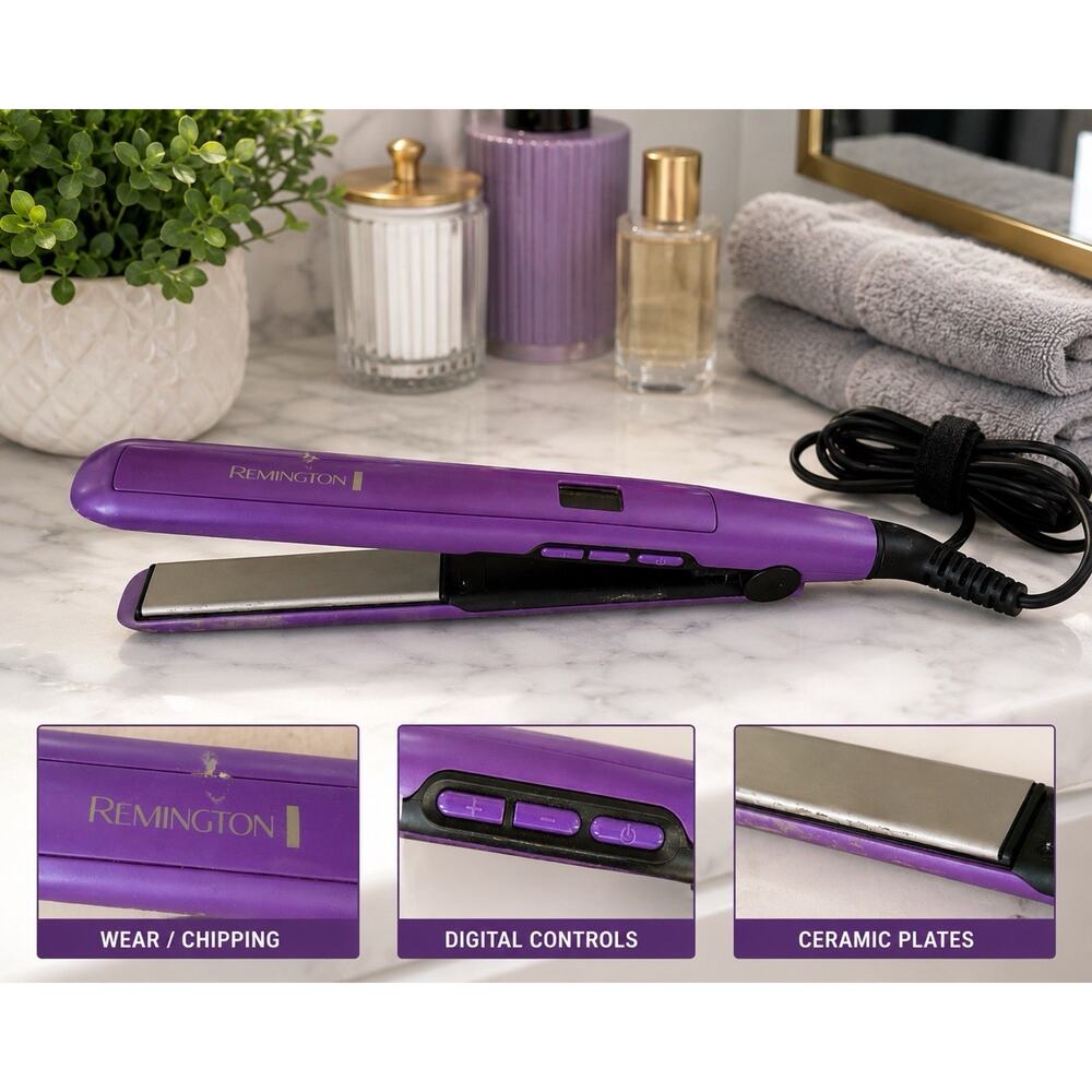 Remington Hair Straightener Flat Iron Purple Ceramic Plates Digital Heat Tested